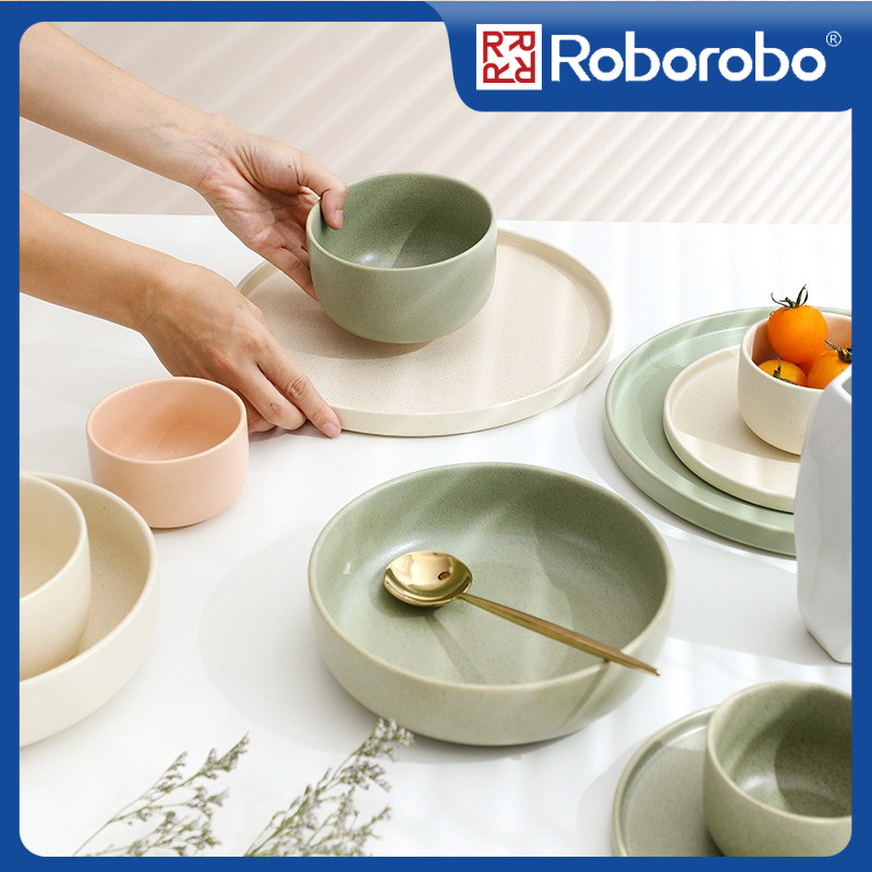 ROBOROBO Modern Minimalist Frosted Ceramic Tableware Japanese Dinner Plates  Bowl Microwave Oven Safe