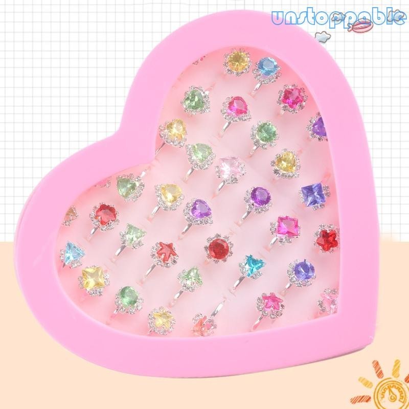 Un* 12 36 Pcs Box Adjustable Cartoon Rings Fashion Girls Finger Ring ...