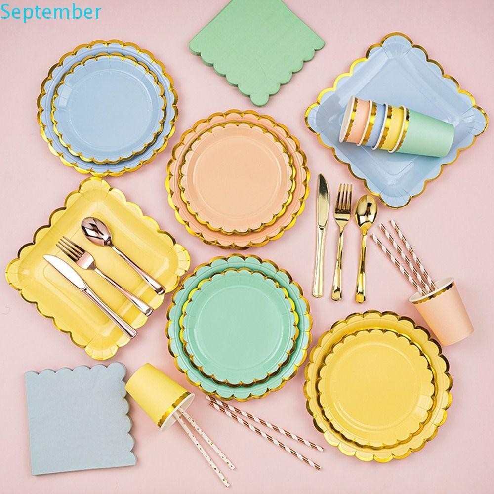 September Disposable Tableware, Candy Color Cups Napkins Birthday 