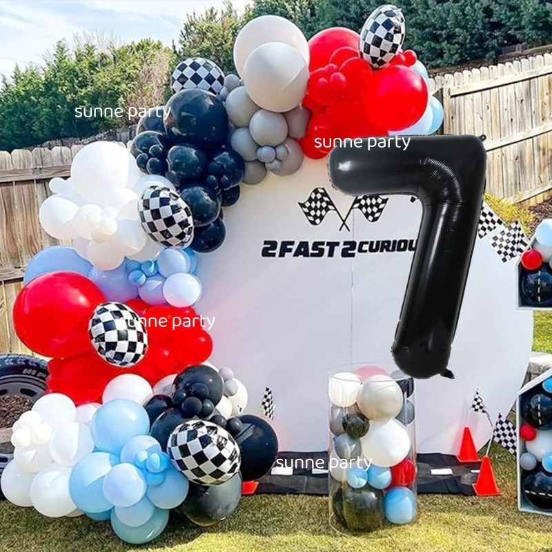 Racing Car Balloons Chain Set 32inch Black Number Balloon Race Car ...