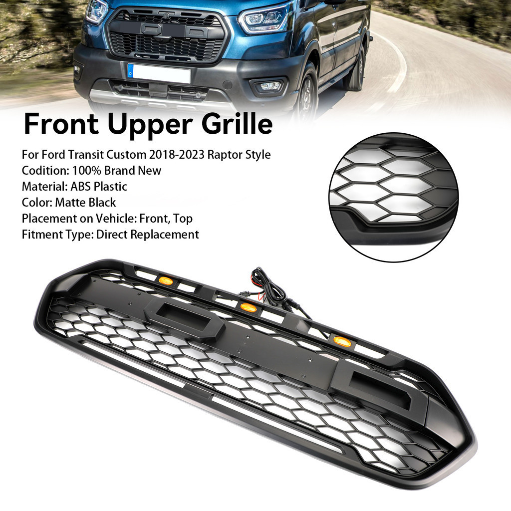 Front Upper Center Bumper Cover Grille For 2014-2018 Ford Transit Connect - Black Plastic, Clip-On