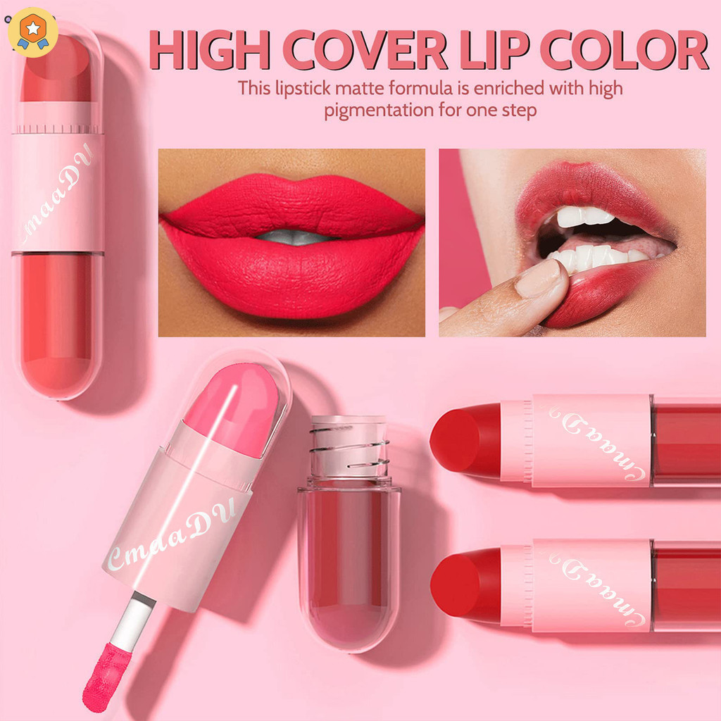 CmaaDu 2-in-1 Matte Lipstick Lip Gloss Tinted Lip Red Lasting Color ...