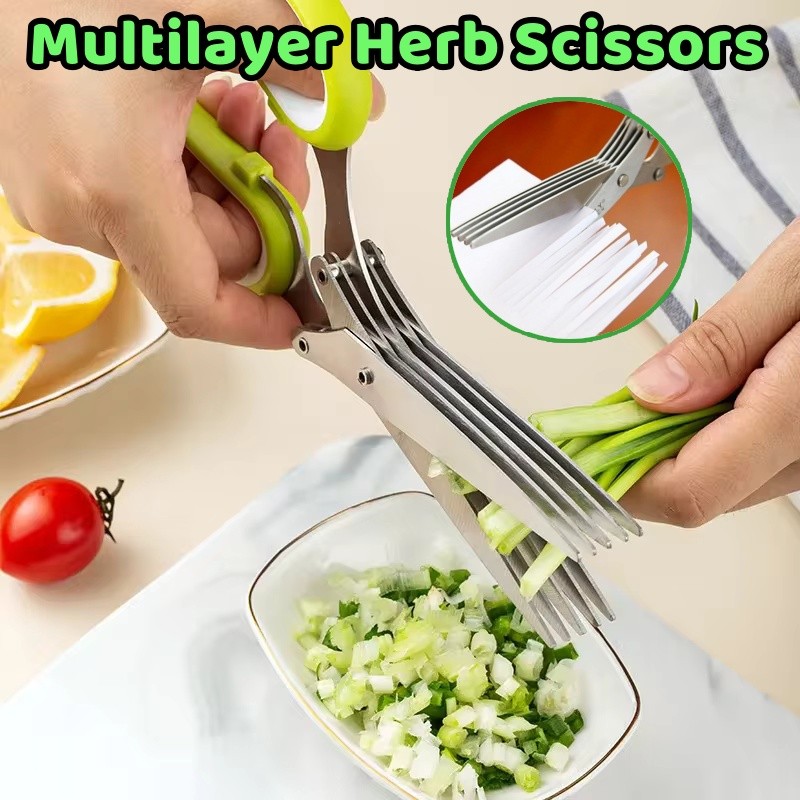 Multilayer Scissors Stainless Steel Onion Scissors 5 Blade Herb ...