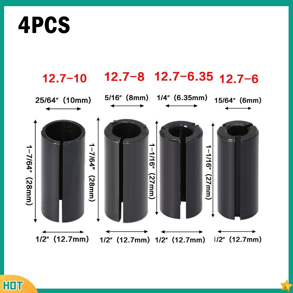 4Pcs Router Bit High Precision Adapter Collet Adapter 12.7-6 6.35 8 ...