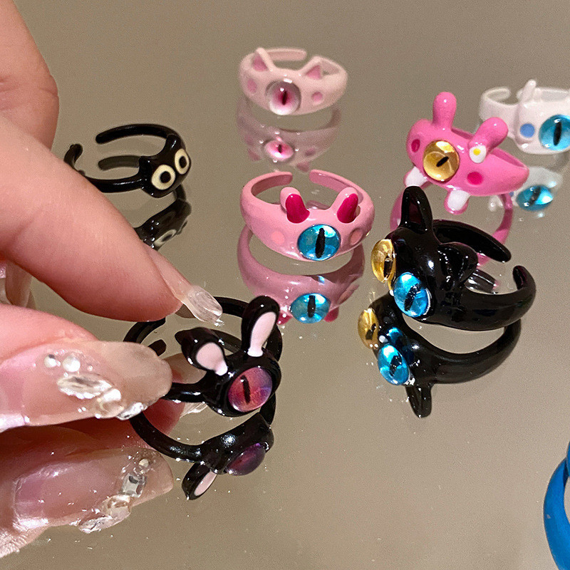 Cute Cat Cartoon Ring Little Monster Alloy Ring | Shopee Philippines