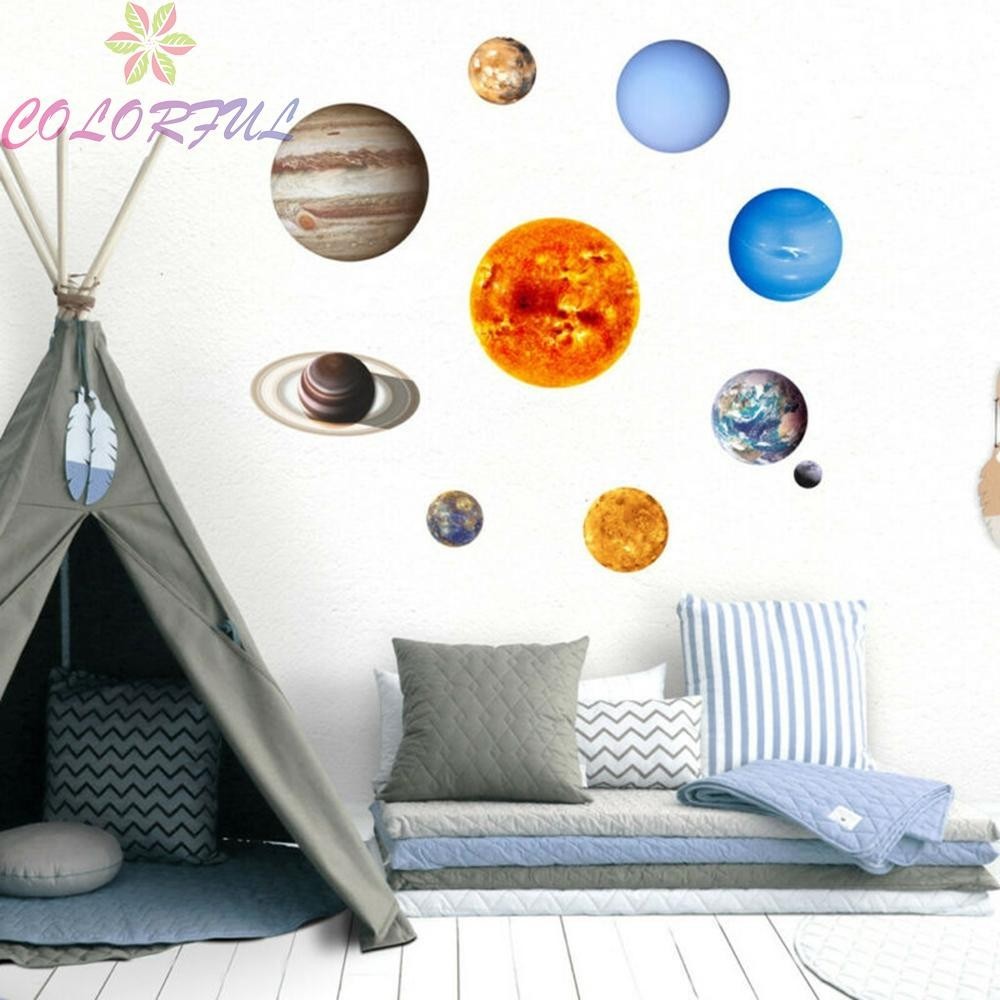 Wall Stickers Home Mural Kids Solar System Decor Planet Room 10 Planet ...