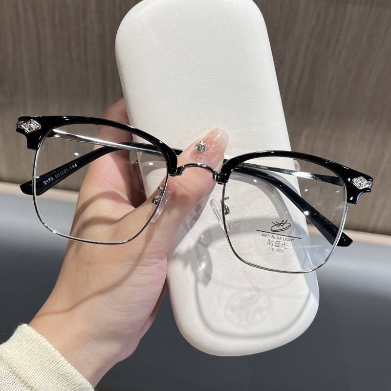 Korean version retro advanced sense half frame glasses men s and women s fashion anti blue light mirror