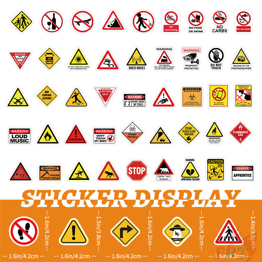 100Pcs/Set Warning Sign Mini Stickers DIY Fashion Waterproof Doodle ...