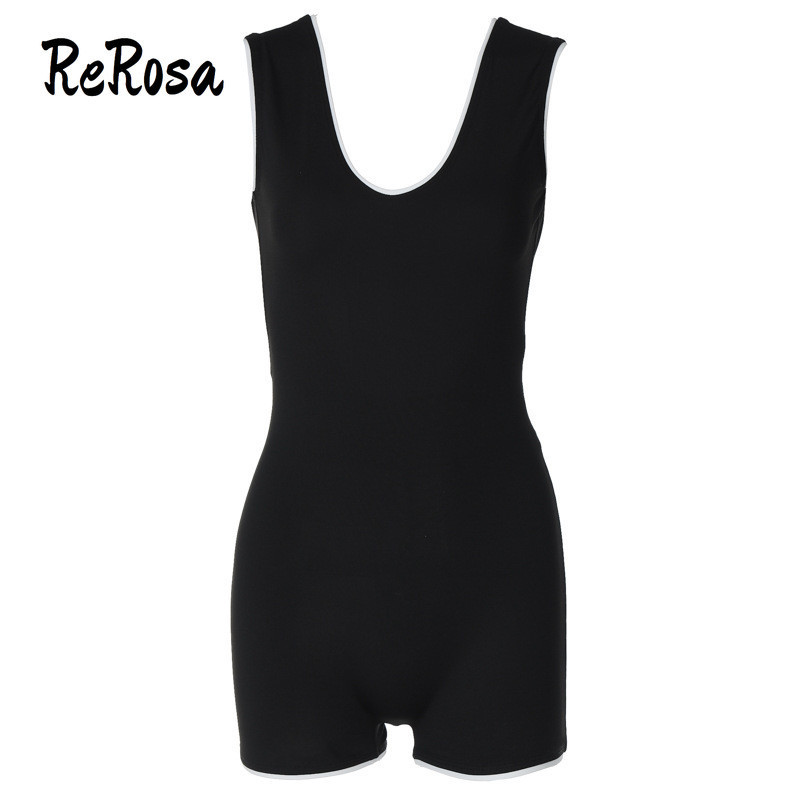 ReRosa Women Playsuit 2024 Contrast Color Edge V-neck V-back Sleeveless ...