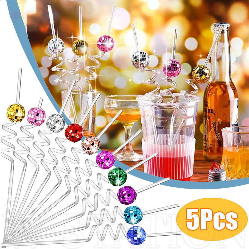 24 Packs Disco Ball Straws – Mirror Ball Party Straws For Drinks, 10.2 Inch Silver Reflective Plastic Straws For 70s Disco, Bachelorette & Themed Parties