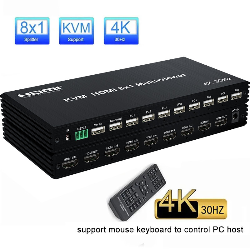 4K 8x1 HDMI KVM Multiviewer Seamless Switch 16 Display Modes Multi