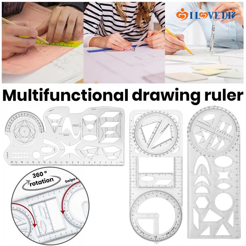 Geometric Ruler Multifunctional Drawing Measuring Scale Clear Easy ...