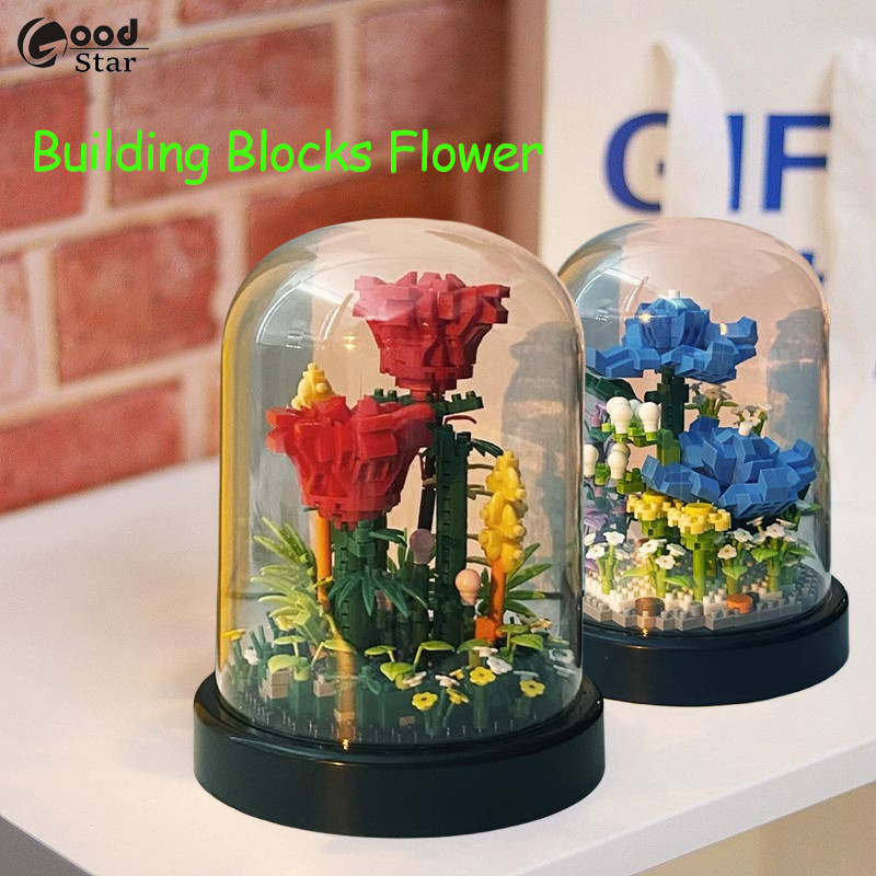 Building Blocks Flower DIY Rose Bouquet Home Decoration 3D Model Flower ...