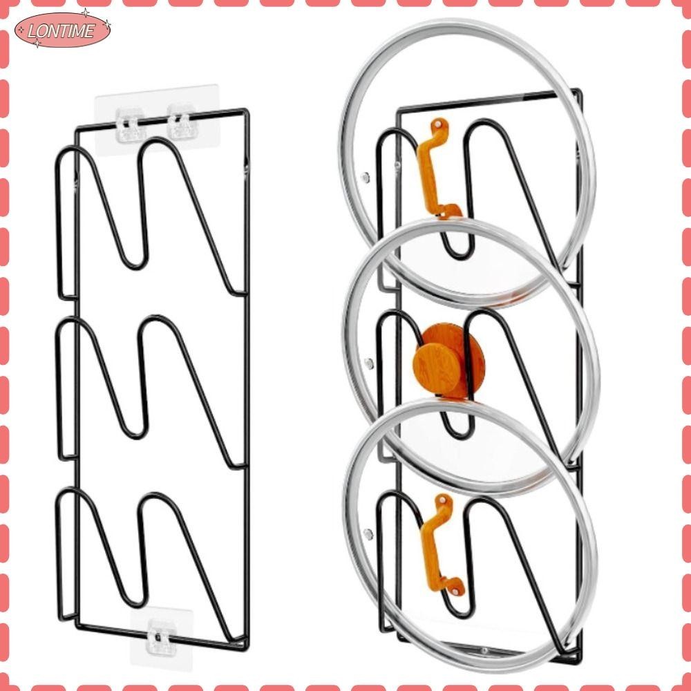 LONTIME STORE Pot Cover Rack, Wall Door Mounted ThreeLayer Pot Lid