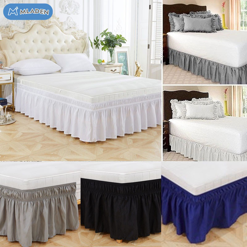 MLADEN Elastic Bed Ruffles Bed Skirt Soft Comfortable Wrap Around Fade ...