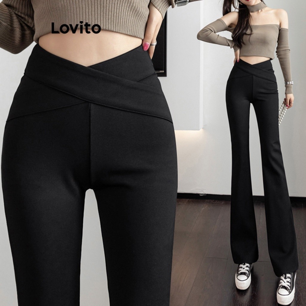 Lovito Women Basic Pants LNE21067 (Black) | Shopee Philippines