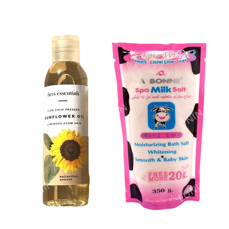 ABONNE SPA MILK SALT SCRUB AND SUNFLOWER OIL SKINCARE COMBO Shopee