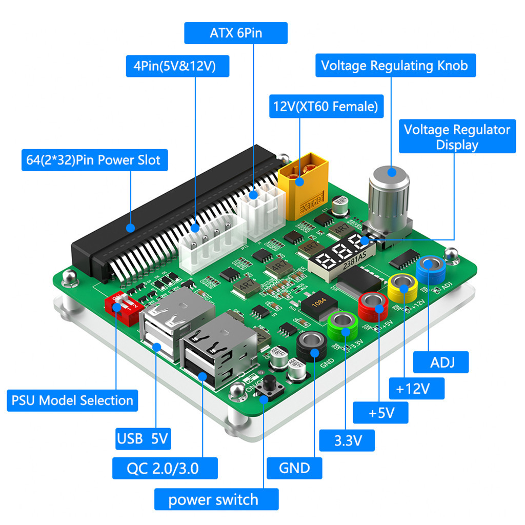 ATX 6Pin Power Supply Breakout Board with Adjustable Voltage Knob 4