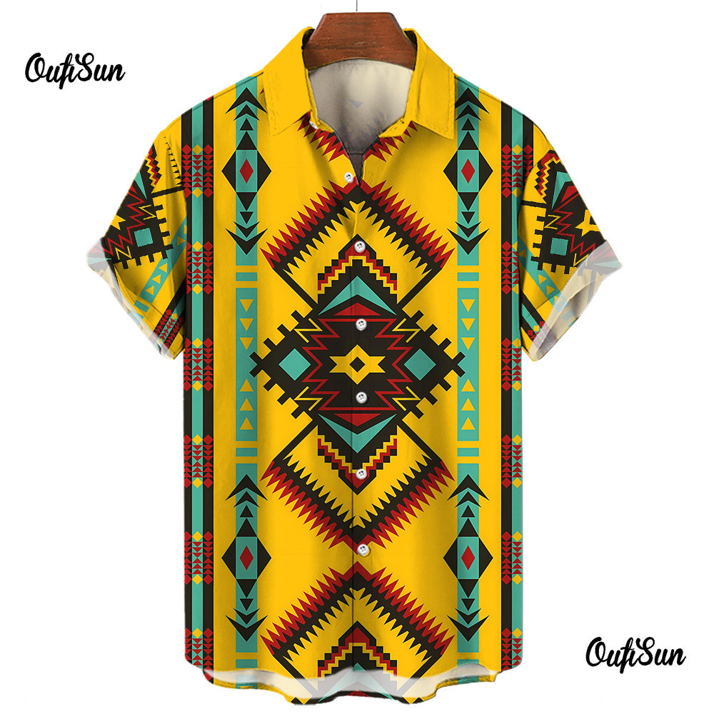 2024 Ethnic Style Shirt For Men Casual Men's Shirts Short Sleeved
