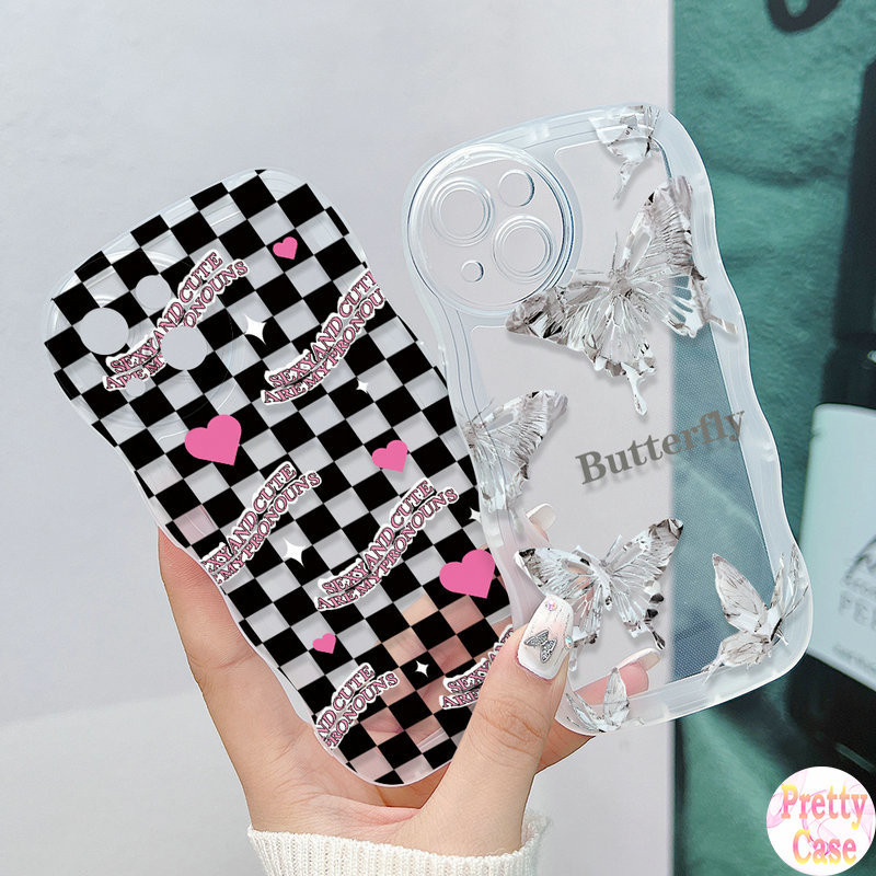 Casing Oval Big Eye Wavy Pattern Phone Case Motif Butterfly Lattice and