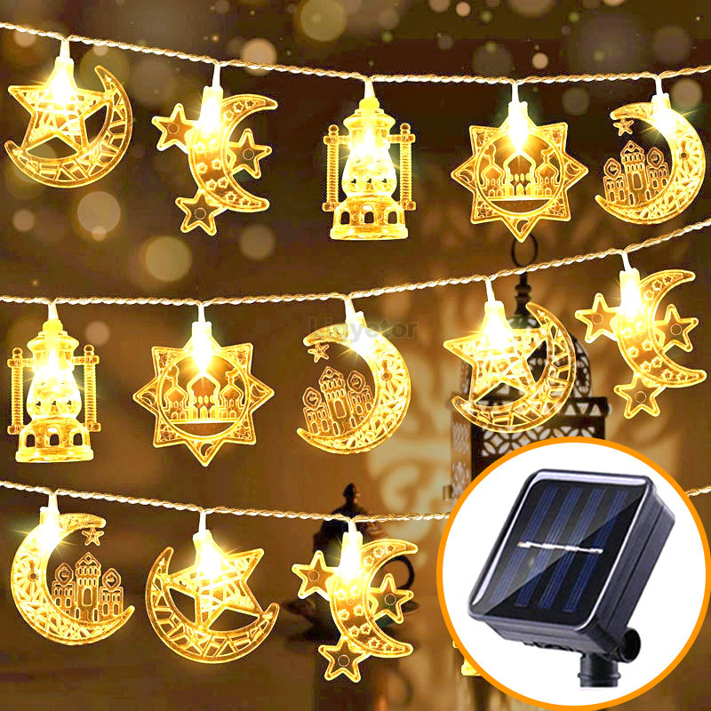 Ligyetor 50LED Ramadan String Lights Moon Star Castle Lantern Design ...