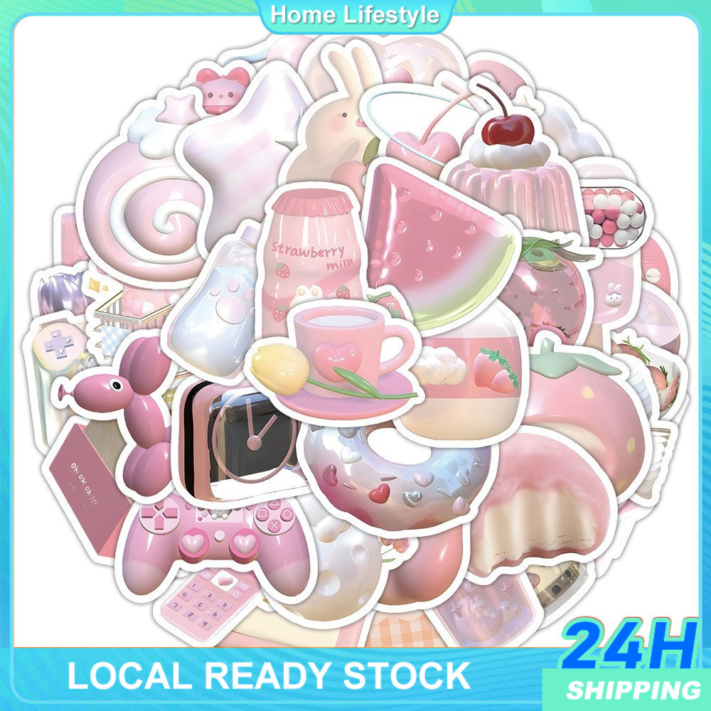 Cute 3D Pink Stickers Waterproof For Decor Phone Case Aesthetic Water ...