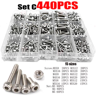 Screw & Nut Kit, 500pcs M3 M4 M5 Stainless Steel Flat Head Bolts