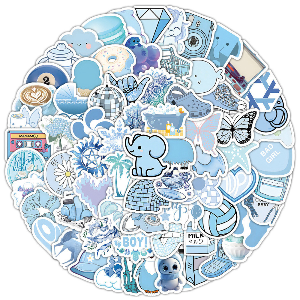 100PCS Blue Minimalist Ins Style Waterproof Graffiti Stickers for ...