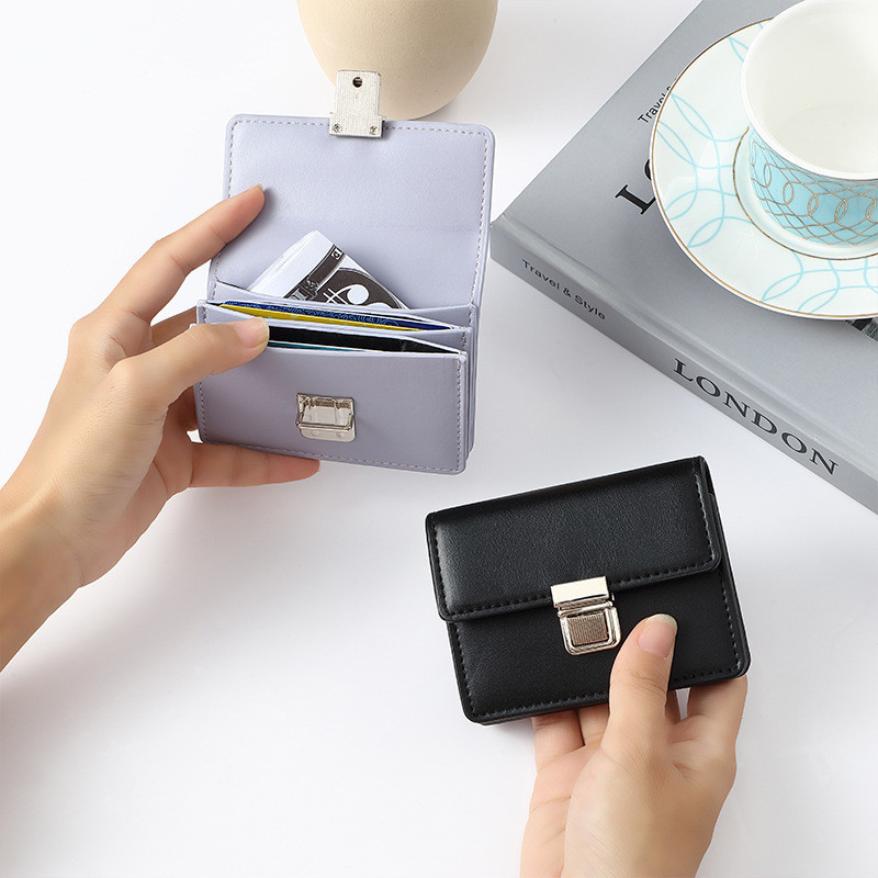 Women's Short Wallet Solid Color Simple Button Card Bag | Shopee ...