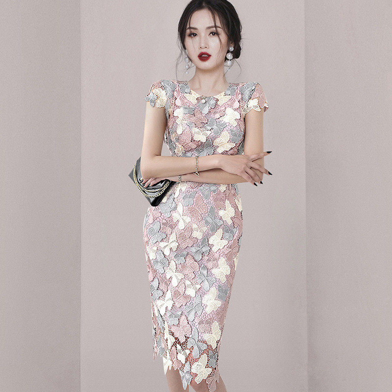 Original & In stock New Korean Style Slim Fit Mid length Colored Water  Fusion Flower Wrap Hip Fashion Dress | Shopee Philippines
