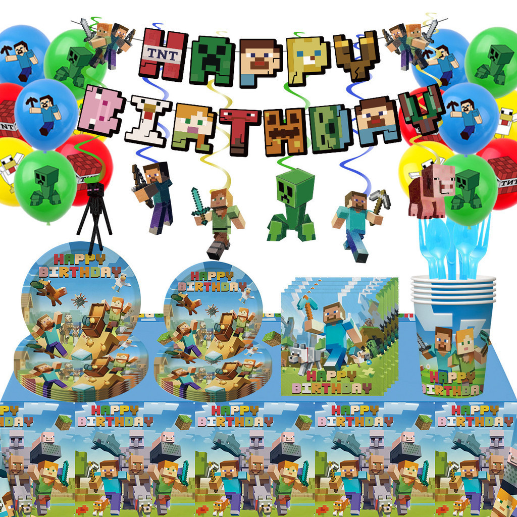Minecraft Birthday Party Pixel Game Theme Decorations Tableware Cup ...