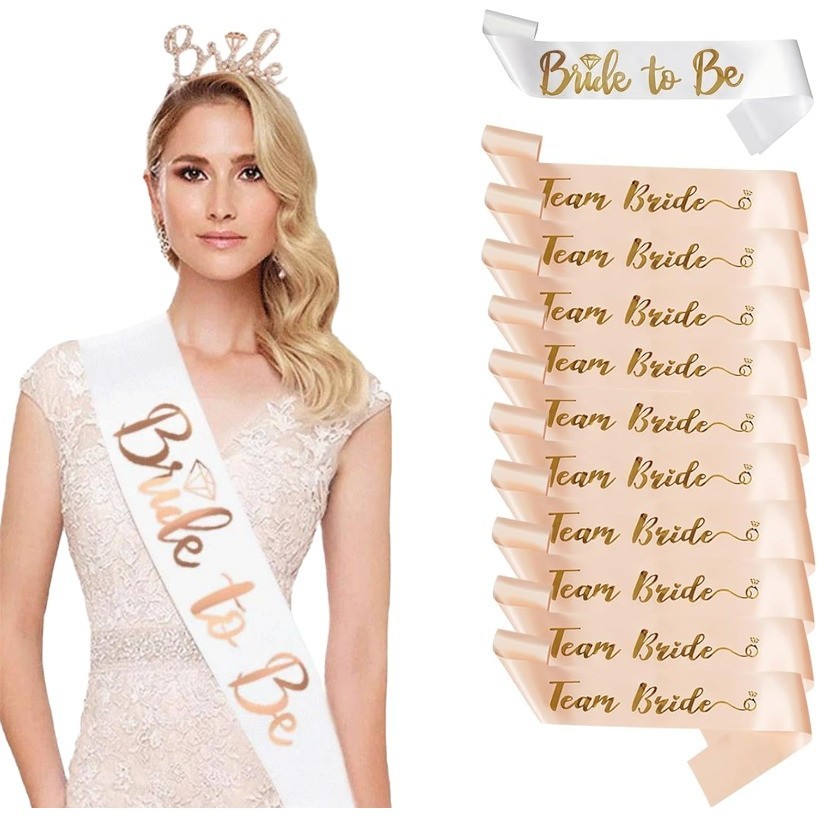 Team Bride Decorative Sash Set, Bride to Be Bridal White Sash,Rose Gold ...