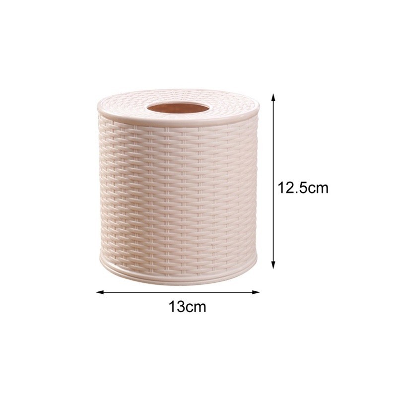 Round Rattan Tissue Box With Cover Bedroom Holder Toilet Paper Storage ...