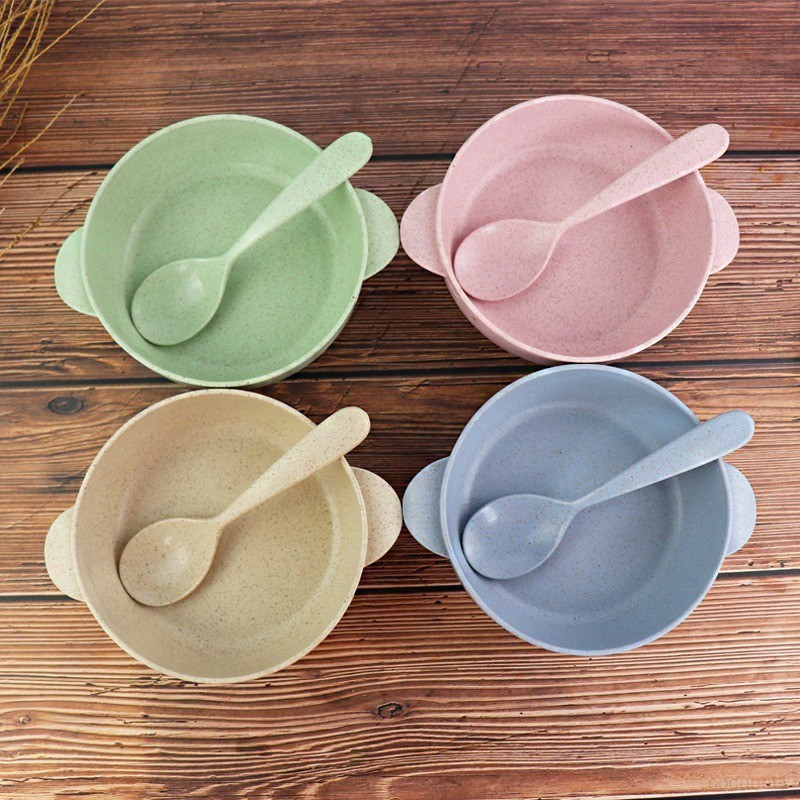 Household Tableware Wheat Straw Children's Bowl Free Spoon Decomposable ...