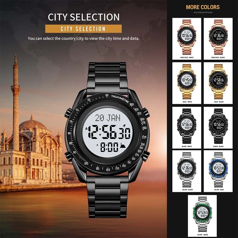 Luxury Full Steel Muslim Azan Watches Mens For Prayer with Qibla ...