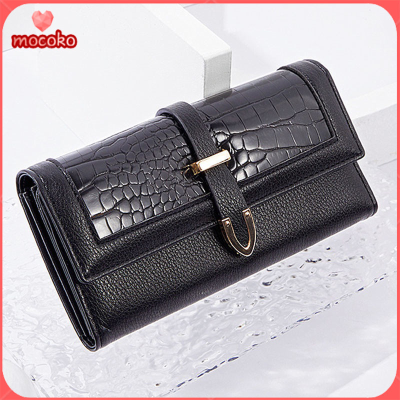 High End Oil Wax Leather Long Wallets Women Crocodile Pattern Buckle ...