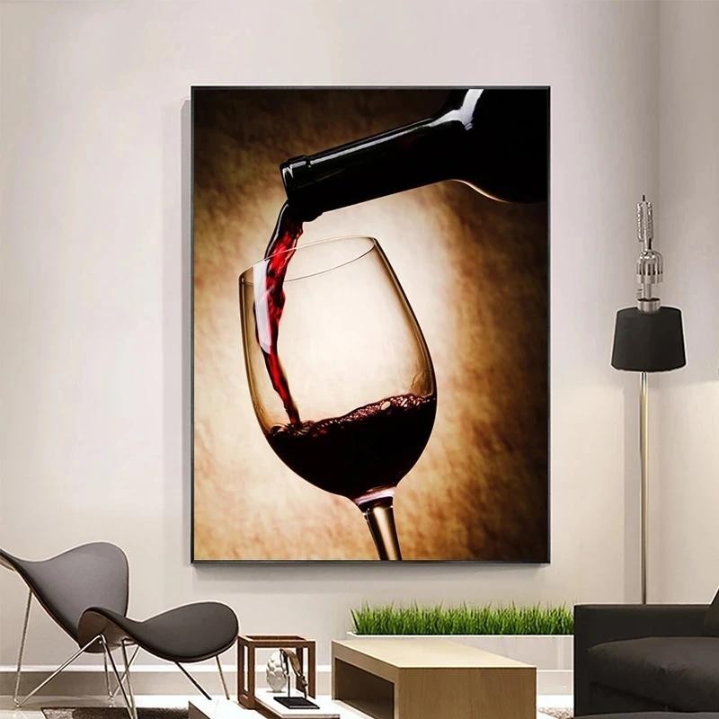 Modern Art Red Wine Glass Canvas Painting Prints Poster Bar Nordic Wall ...