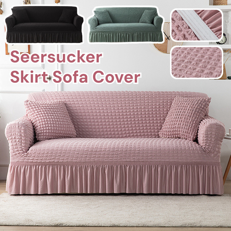 Seersucker Skirt Elastic Sofa Cover 1/2/3/4 Seater All Inclusive Sofa ...