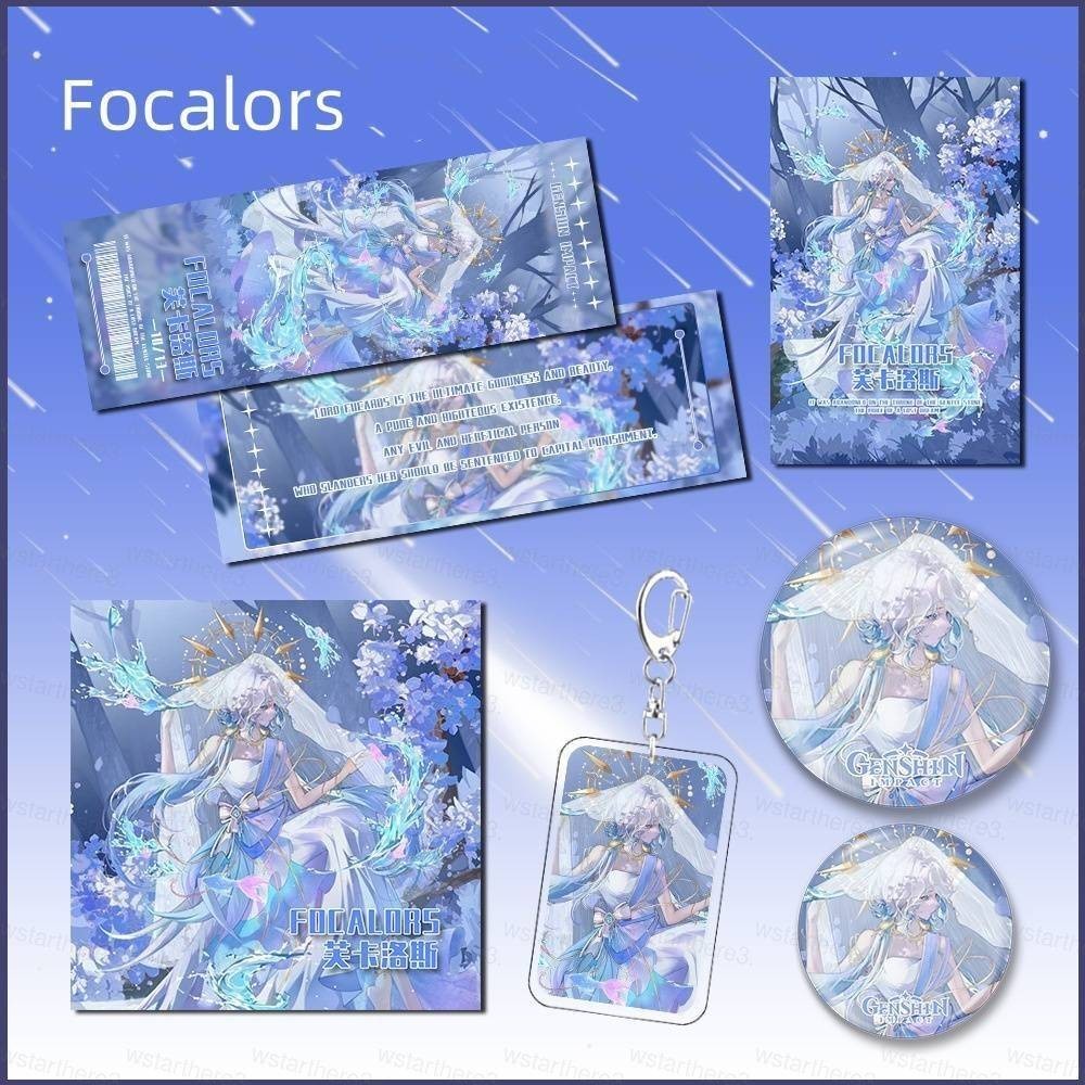 YE 6PCS/set Genshin Impact Furina Focalors badge laser ticket postcard ...