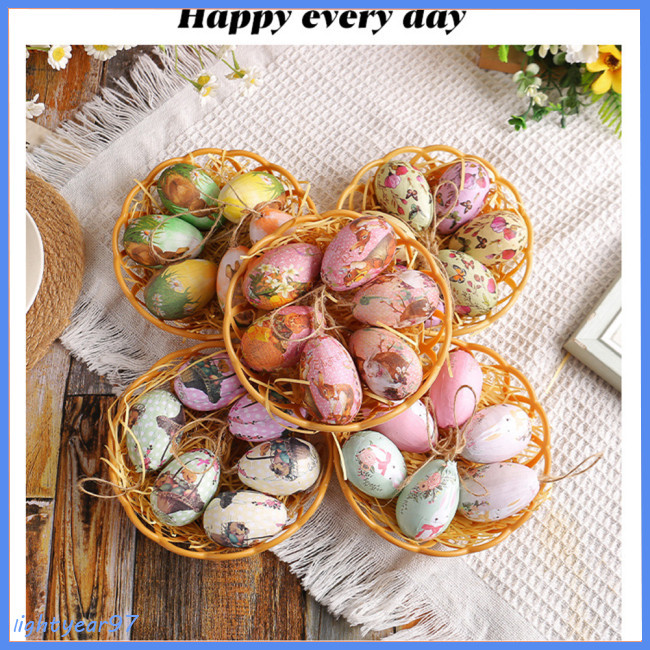 LIGHTYEAR 6 Pcs Foam Easter Egg Decoration With Woven Baskets Colorful ...