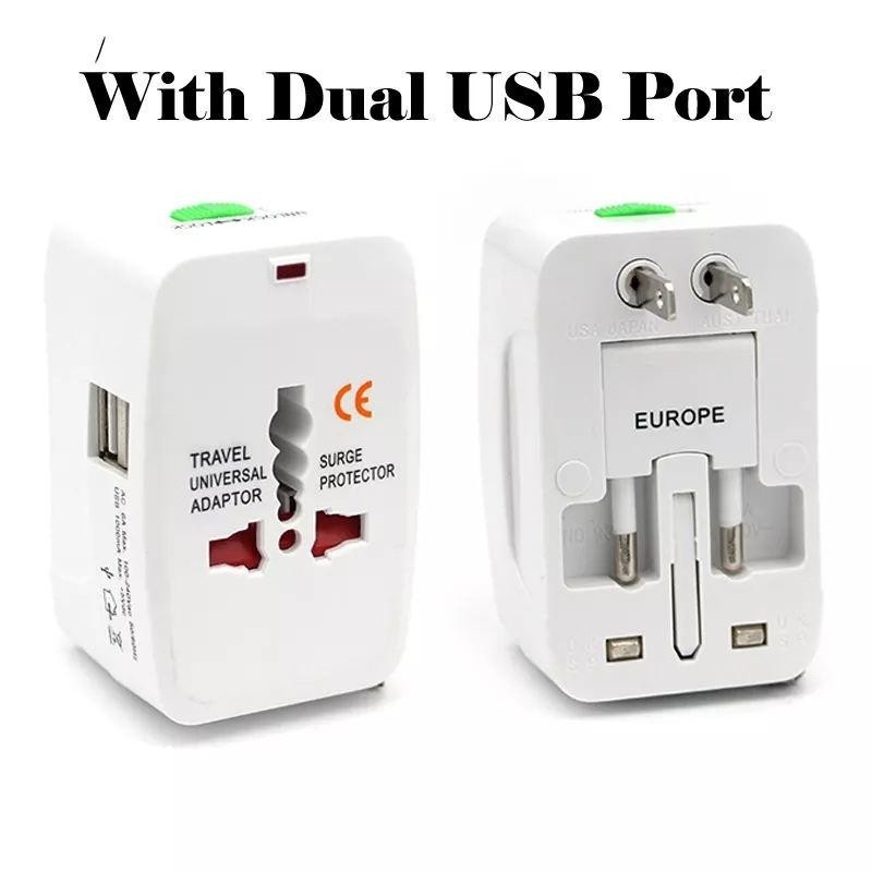 Universal Plug Adapter 2 USB Port World Travel AC Power Charger Adapter ...