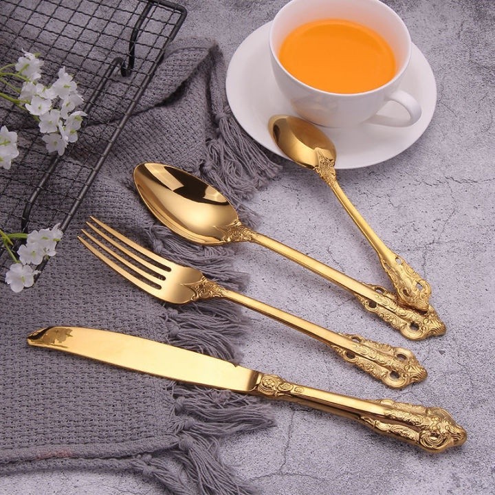 1pc Palace Creative Gold Stainless Steel Spoon Fork Western Steak Knife ...