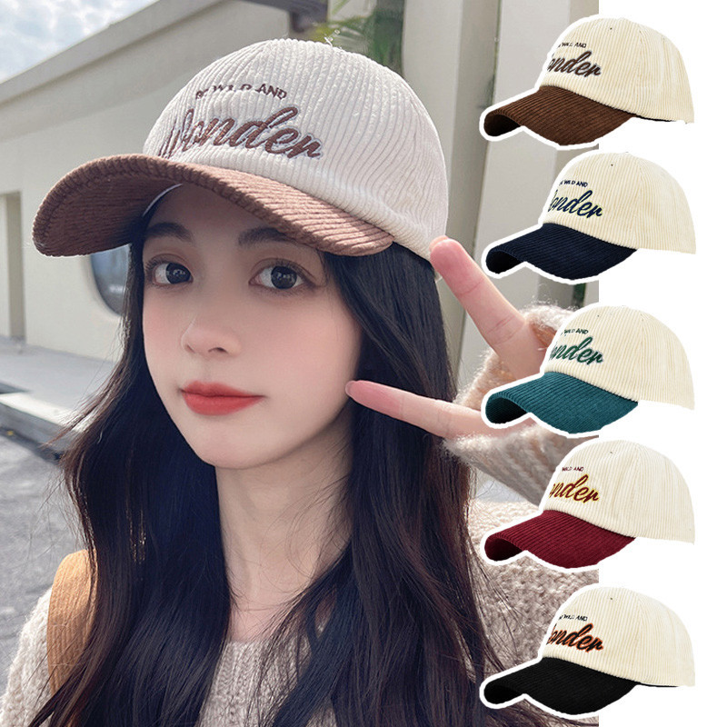 Spring Autumn Corduroy Baseball Cap Women Men Vintage Patchwork Letter