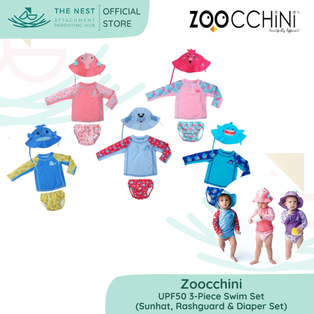 Zoocchini UPF50 3-Piece Swim Set (Sunhat, Rashguard & Diaper Set ...
