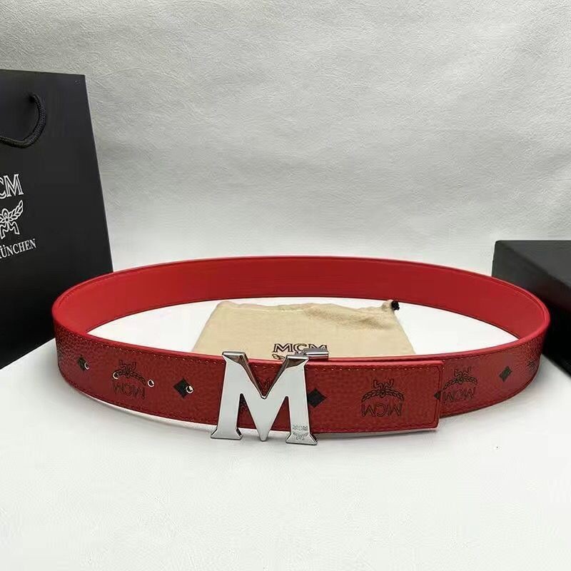 Red and white mcm belt sales