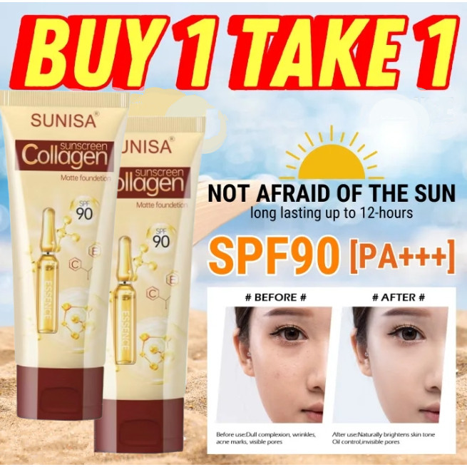 SUNISA Sunscreen Collagen Matte Foundation Sunblock Face Cream ...