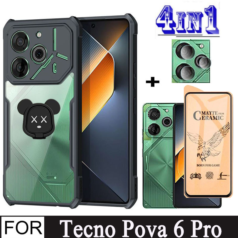 Tecno Pova Pro 5G Shockproof Phone Case for Tecno Pova Neo Pro  Spark 10C 10 Pro in Ceramic Tempered Glass Screen Protector Film and