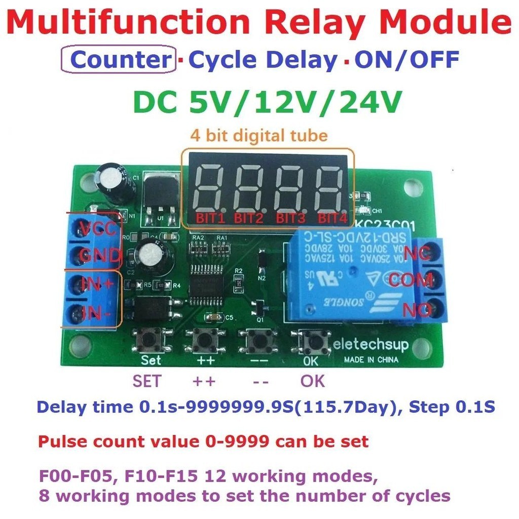 DC 5V 12V 24V Multifunction Pulse Counter Delay Time Relay Simple PLC ...