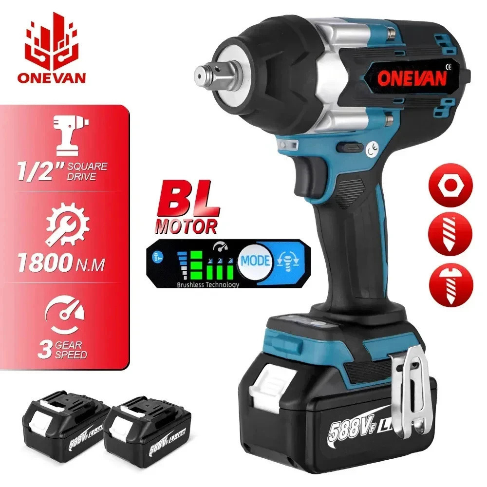 ONEVAN 900N.M Torque Brushless Electric Impact Wrench Cordless ...