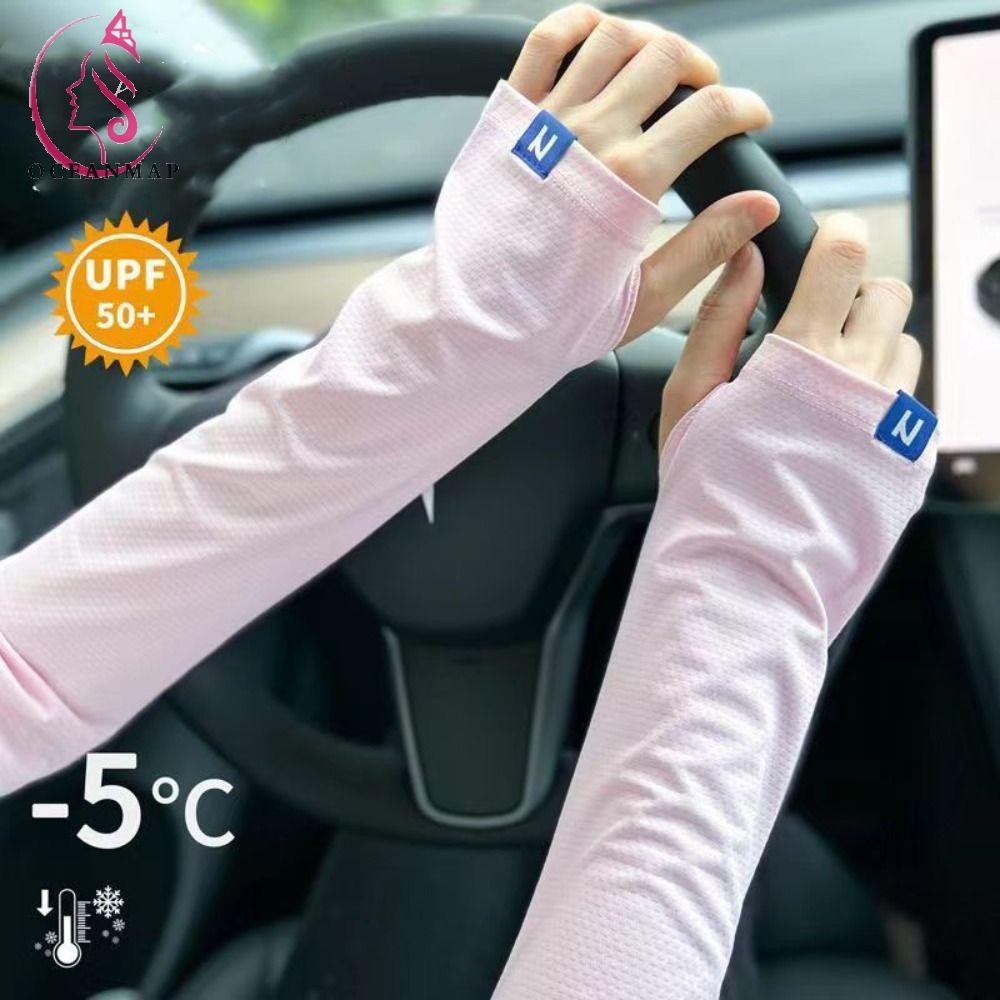 OCEANMAP Ice Silk Sleeves, AntiUV Cooling Sleeves Sunscreen Sleeves